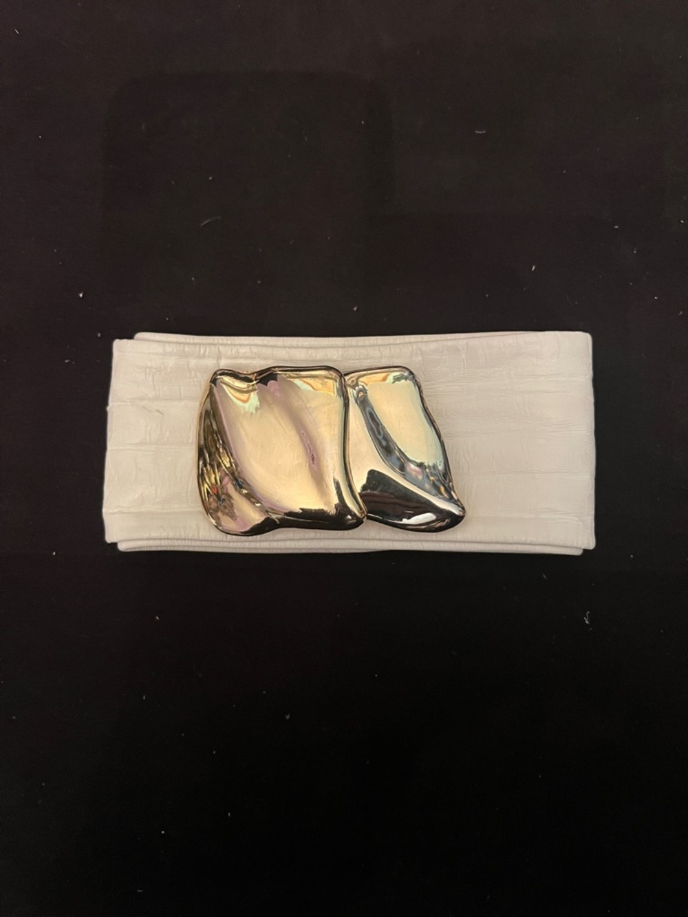 80’s Revcor White Leather Belt Chunky Golden Buckle